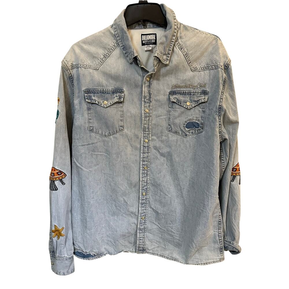 Billionaire Boys Club Hillside Denim Shirt Mens XXL Blue Embroidered Mushroom
